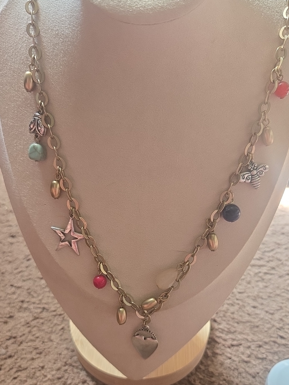 Vintage Y2k Chicos Gold-Tone Charm Necklace with Silver Tone Heart Pendant💫